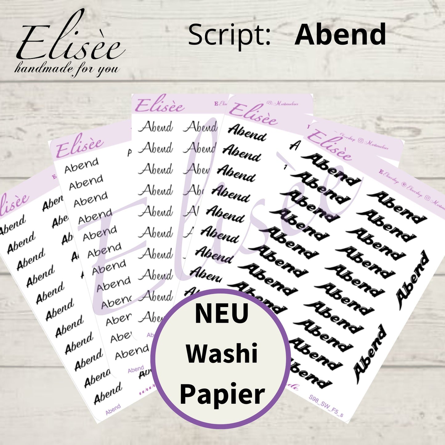 S98s  Script Sticker "ABEND" Small Sheet | Aufkleber | Bullet Journal