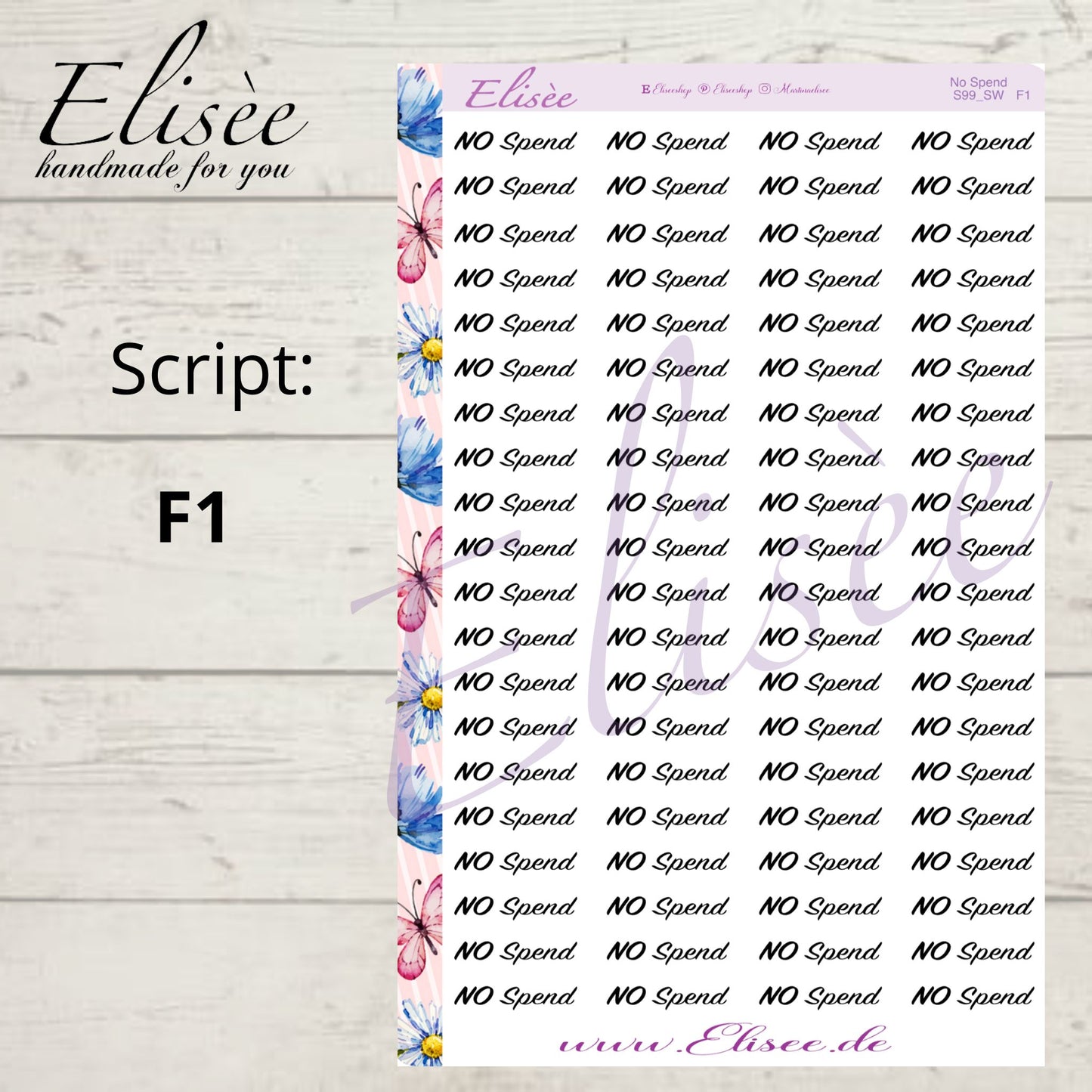 S99 Script Sticker "NO SPEND" Big Sheet | Aufkleber | Bullet Journal