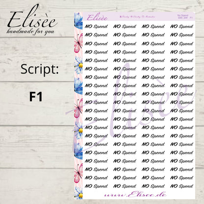 S99 Script Sticker "NO SPEND" Big Sheet | Aufkleber | Bullet Journal