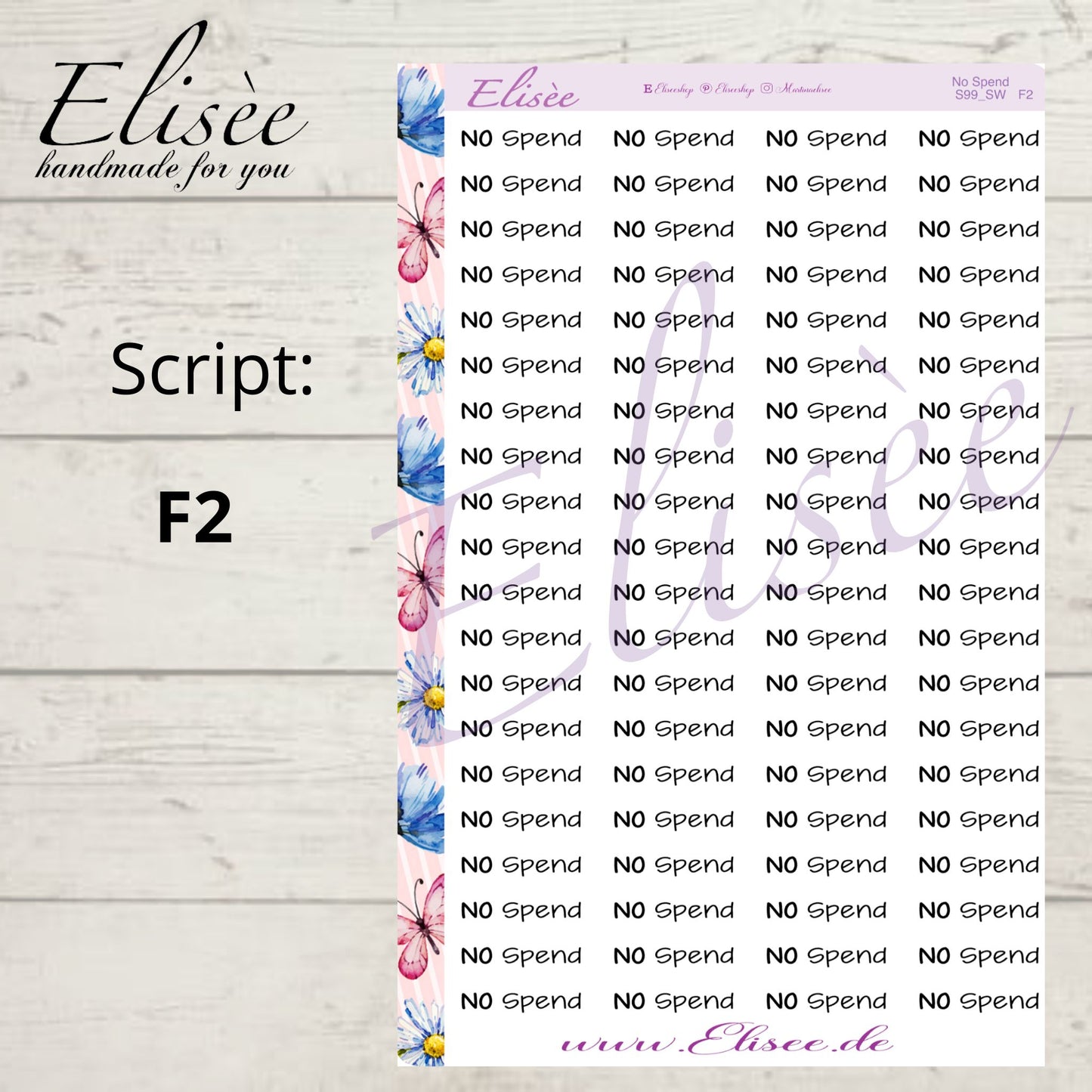S99 Script Sticker "NO SPEND" Big Sheet | Aufkleber | Bullet Journal