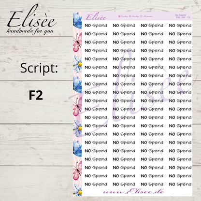 S99 Script Sticker "NO SPEND" Big Sheet | Aufkleber | Bullet Journal