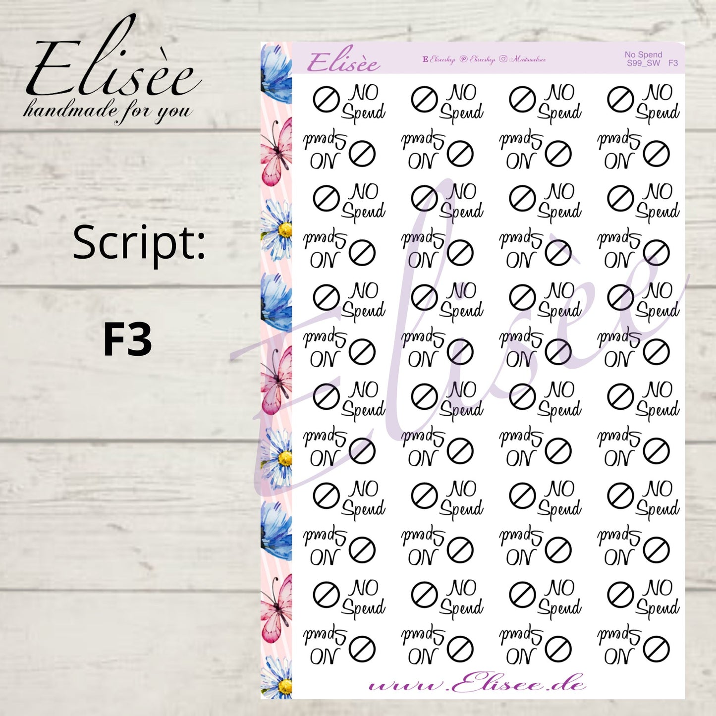 S99 Script Sticker "NO SPEND" Big Sheet | Aufkleber | Bullet Journal