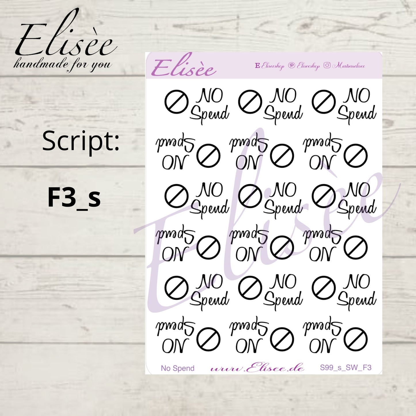 S99s  Script Sticker "NO SPEND" Small Sheet | Aufkleber | Bullet Journal