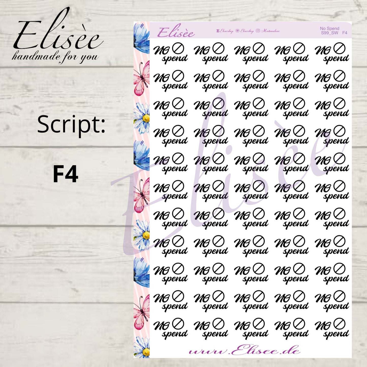 S99 Script Sticker "NO SPEND" Big Sheet | Aufkleber | Bullet Journal