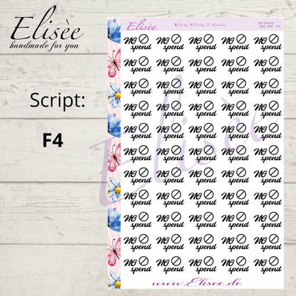 S99 Script Sticker "NO SPEND" Big Sheet | Aufkleber | Bullet Journal