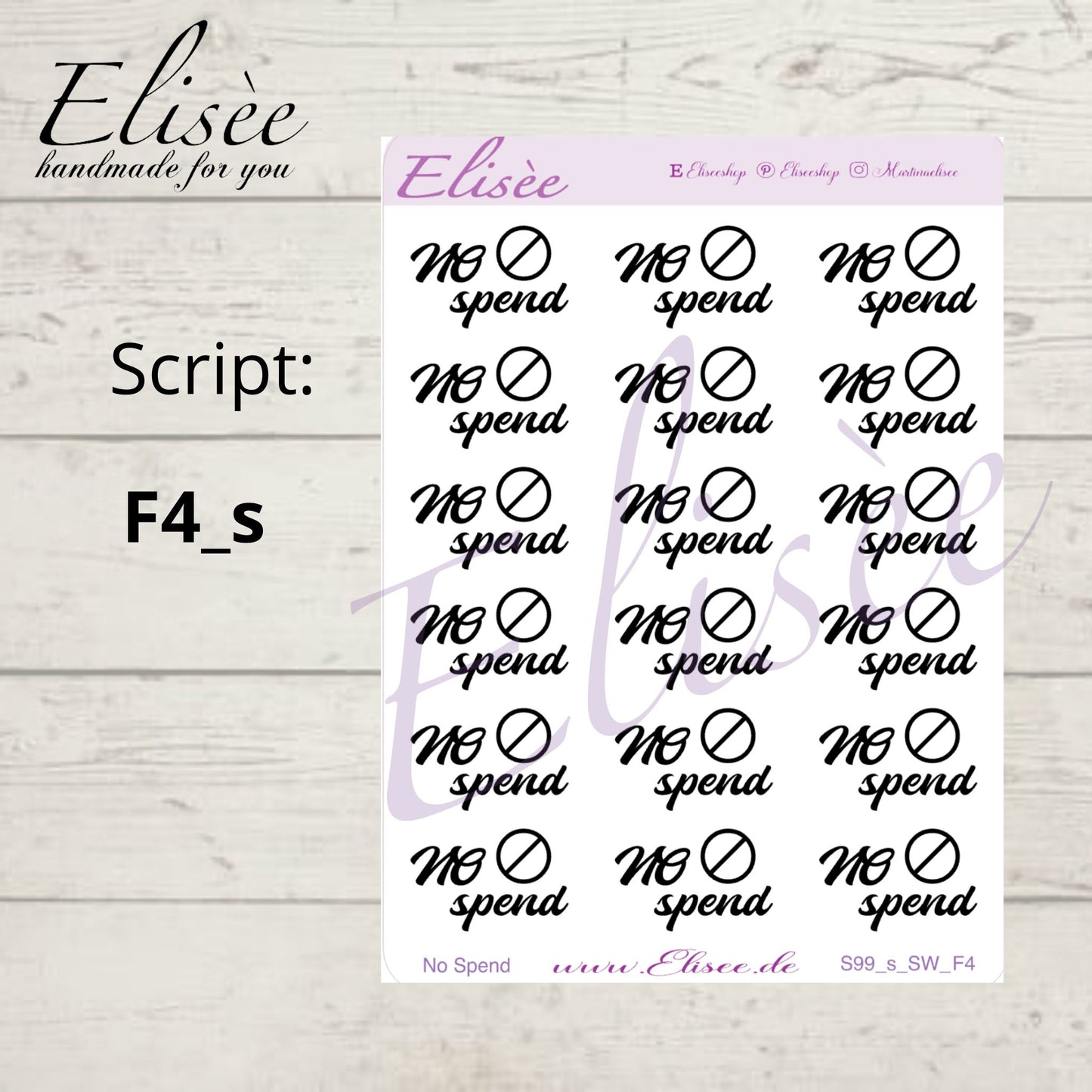 S99s  Script Sticker "NO SPEND" Small Sheet | Aufkleber | Bullet Journal