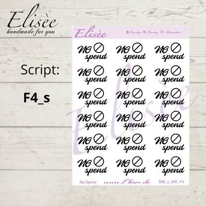 S99s  Script Sticker "NO SPEND" Small Sheet | Aufkleber | Bullet Journal
