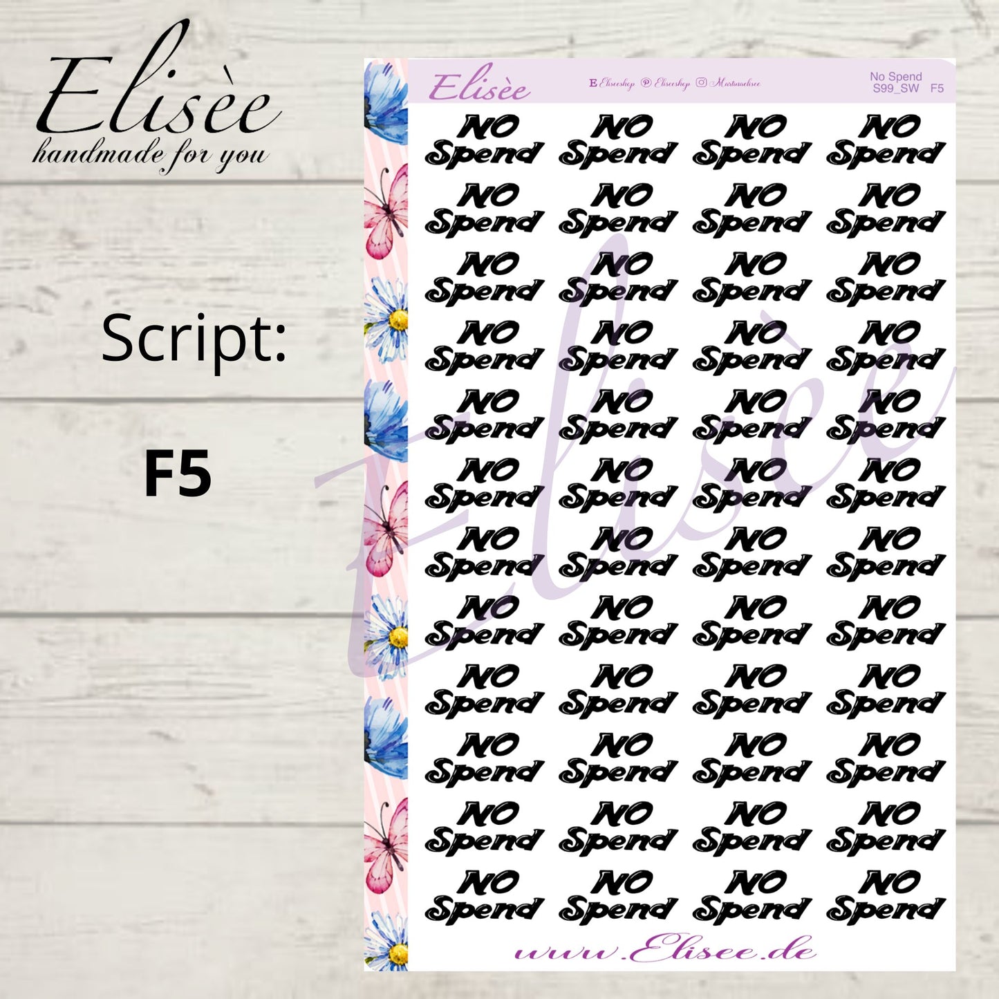 S99 Script Sticker "NO SPEND" Big Sheet | Aufkleber | Bullet Journal