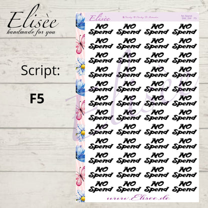 S99 Script Sticker "NO SPEND" Big Sheet | Aufkleber | Bullet Journal