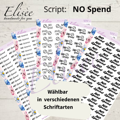 S99 Script Sticker "NO SPEND" Big Sheet | Aufkleber | Bullet Journal