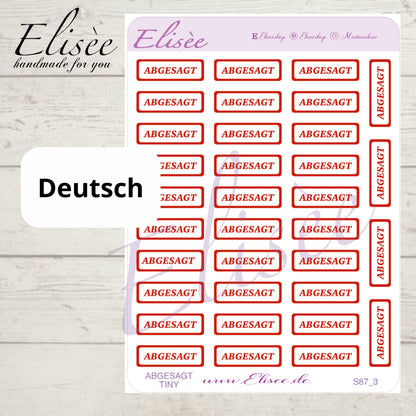 S87  MINI Script Sticker "ABGESAGT / CANCELLED" | Aufkleber | Bullet Journal