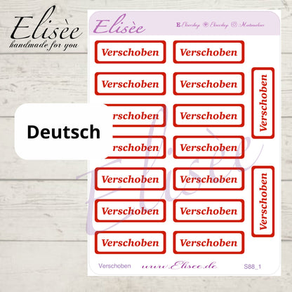 S88  Script Sticker "Verschoben / Rescheduled" | Aufkleber | Bullet Journal