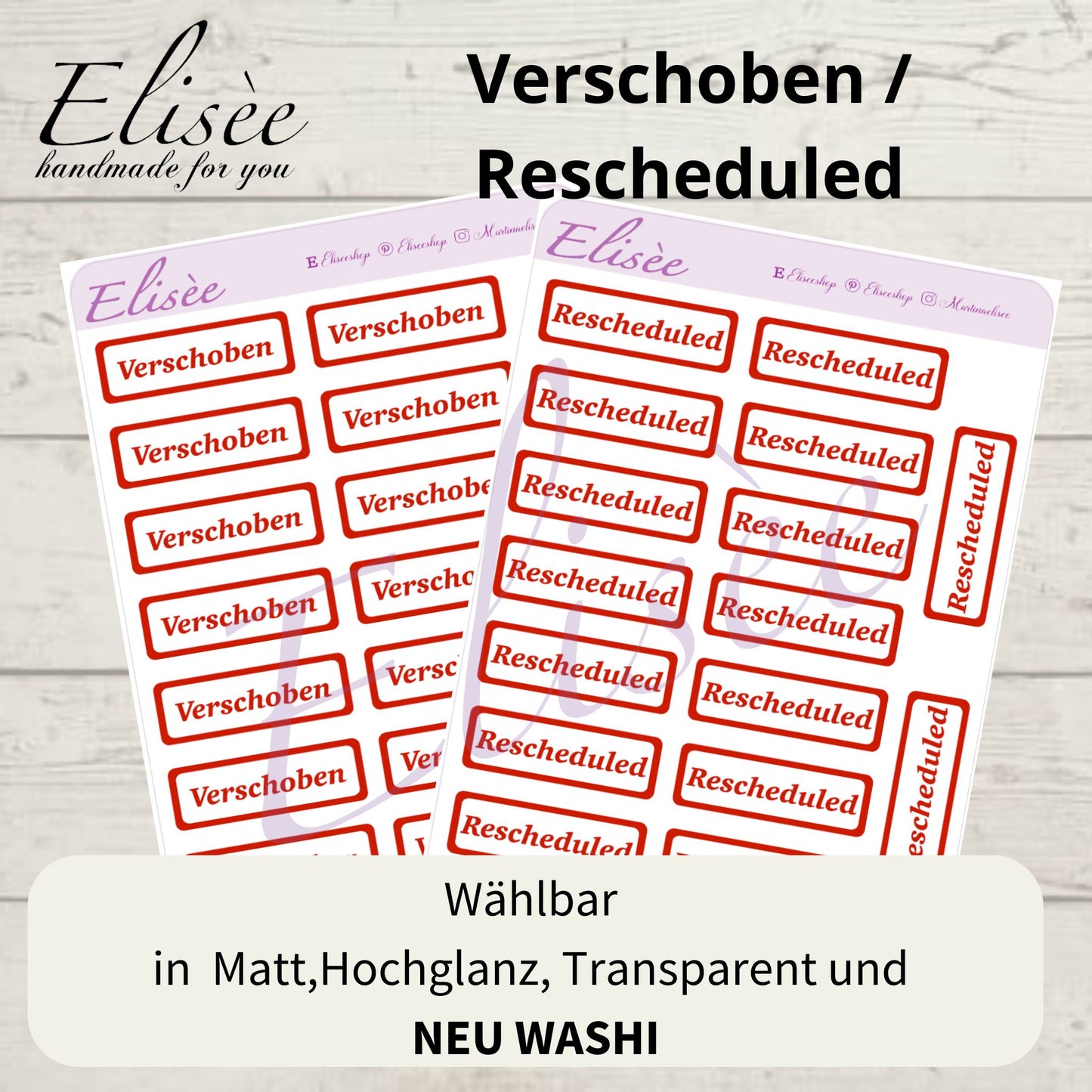 S88  Script Sticker "Verschoben / Rescheduled" | Aufkleber | Bullet Journal