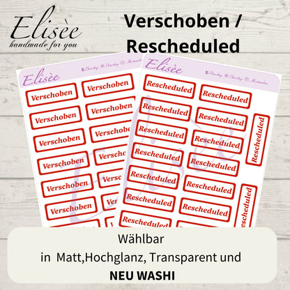 S88  Script Sticker "Verschoben / Rescheduled" | Aufkleber | Bullet Journal