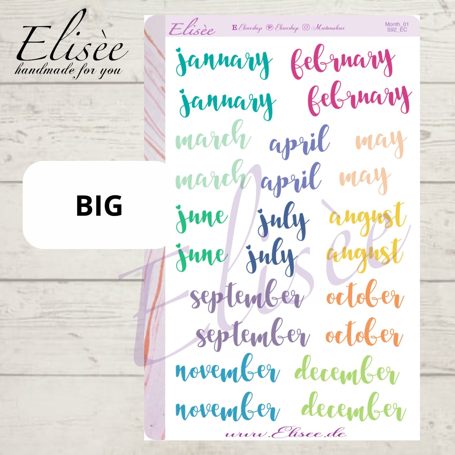 S92 Script Sticker "Monate EC Farben" | Aufkleber | Bullet Journal