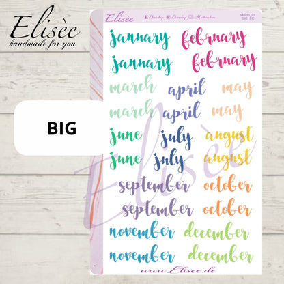 S92 Script Sticker "Monate EC Farben" | Aufkleber | Bullet Journal