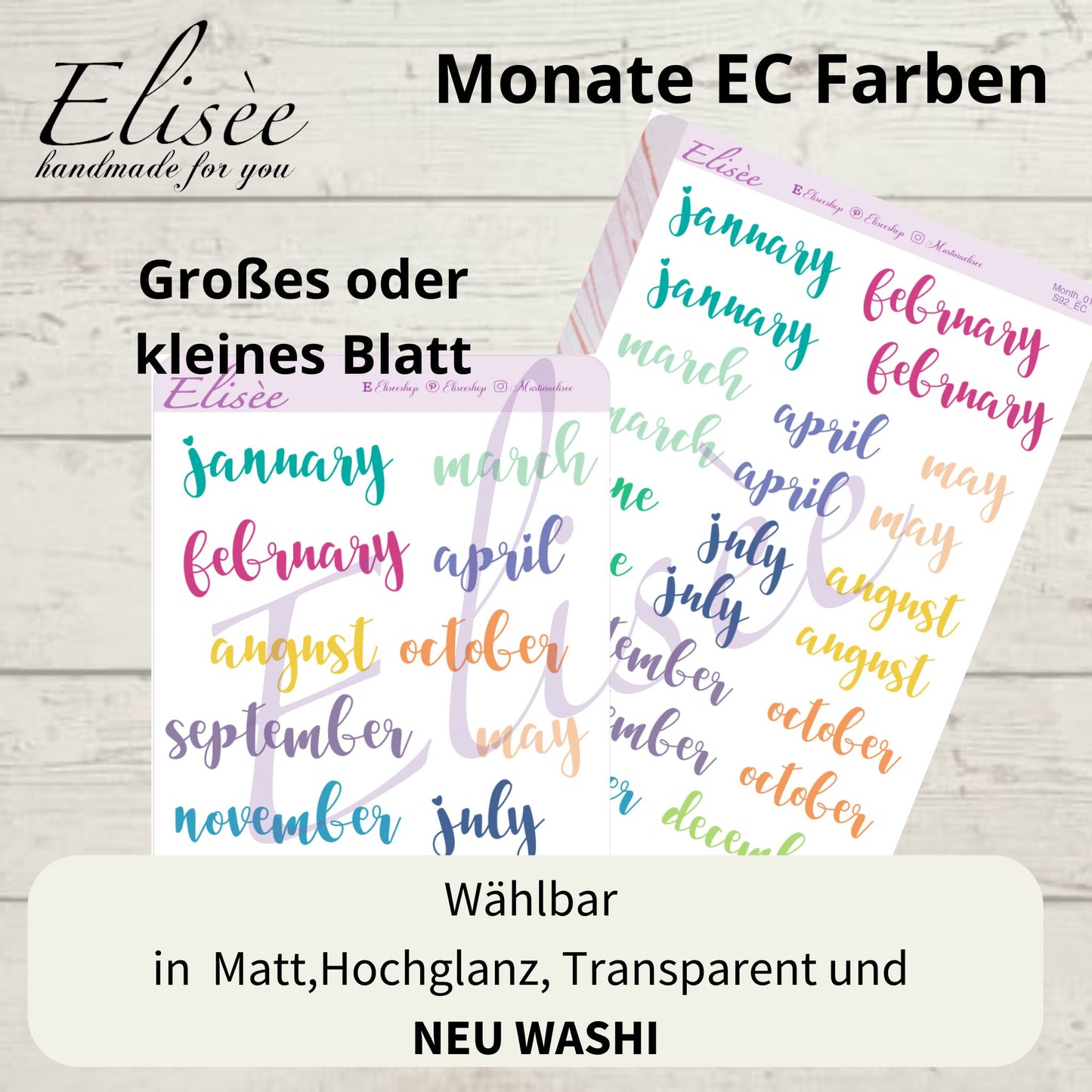 S92 Script Sticker "Monate EC Farben" | Aufkleber | Bullet Journal