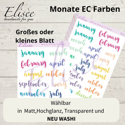 S92 Script Sticker "Monate EC Farben" | Aufkleber | Bullet Journal