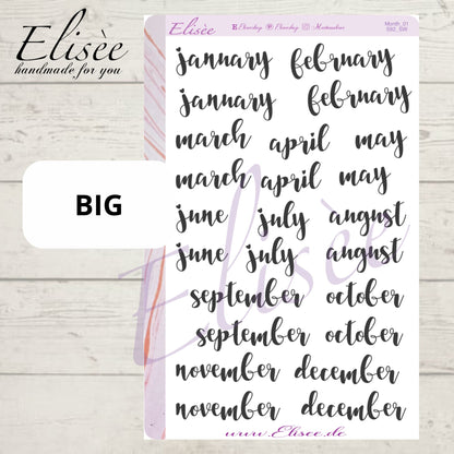 S92 Script Sticker "Monate S/W" | Aufkleber | Bullet Journal