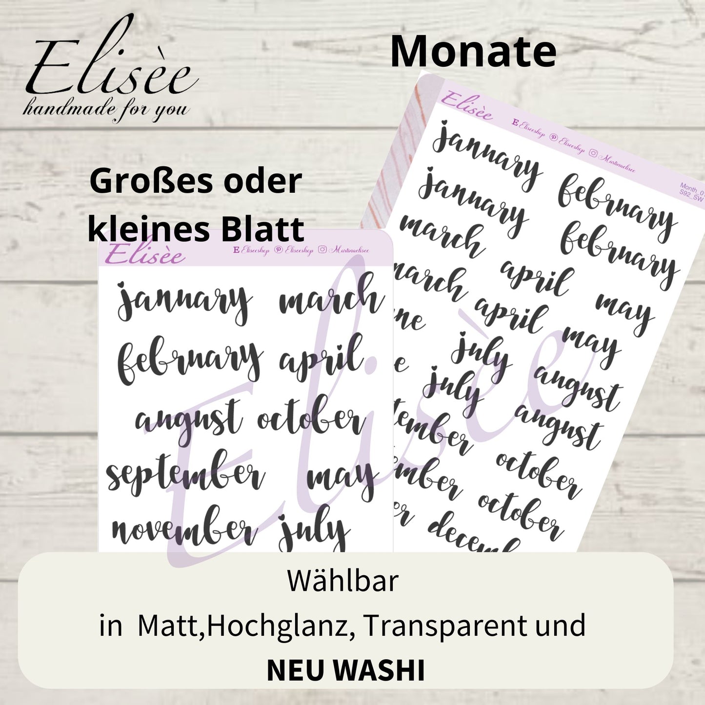 S92 Script Sticker "Monate S/W" | Aufkleber | Bullet Journal