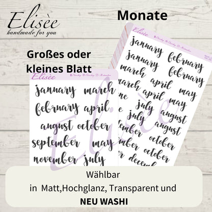 S92 Script Sticker "Monate S/W" | Aufkleber | Bullet Journal
