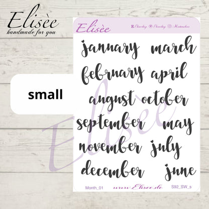 S92 Script Sticker "Monate S/W" | Aufkleber | Bullet Journal