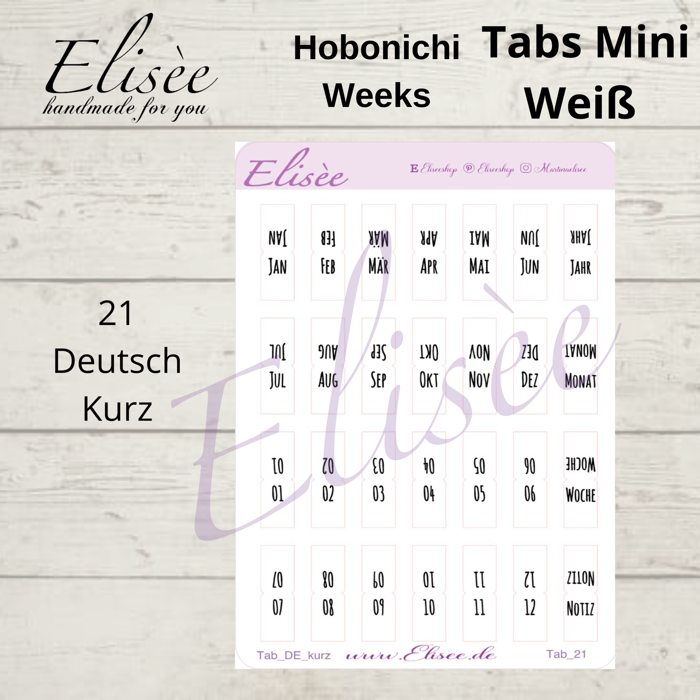 2026_Planner Tabs Mini Hobonichi Weeks / Travel Notebook - WHITE