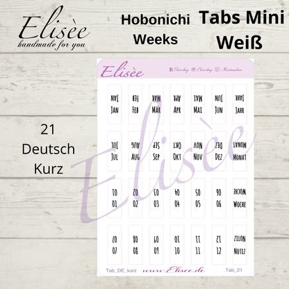 2026_Planner Tabs Mini Hobonichi Weeks / Travel Notebook - WHITE