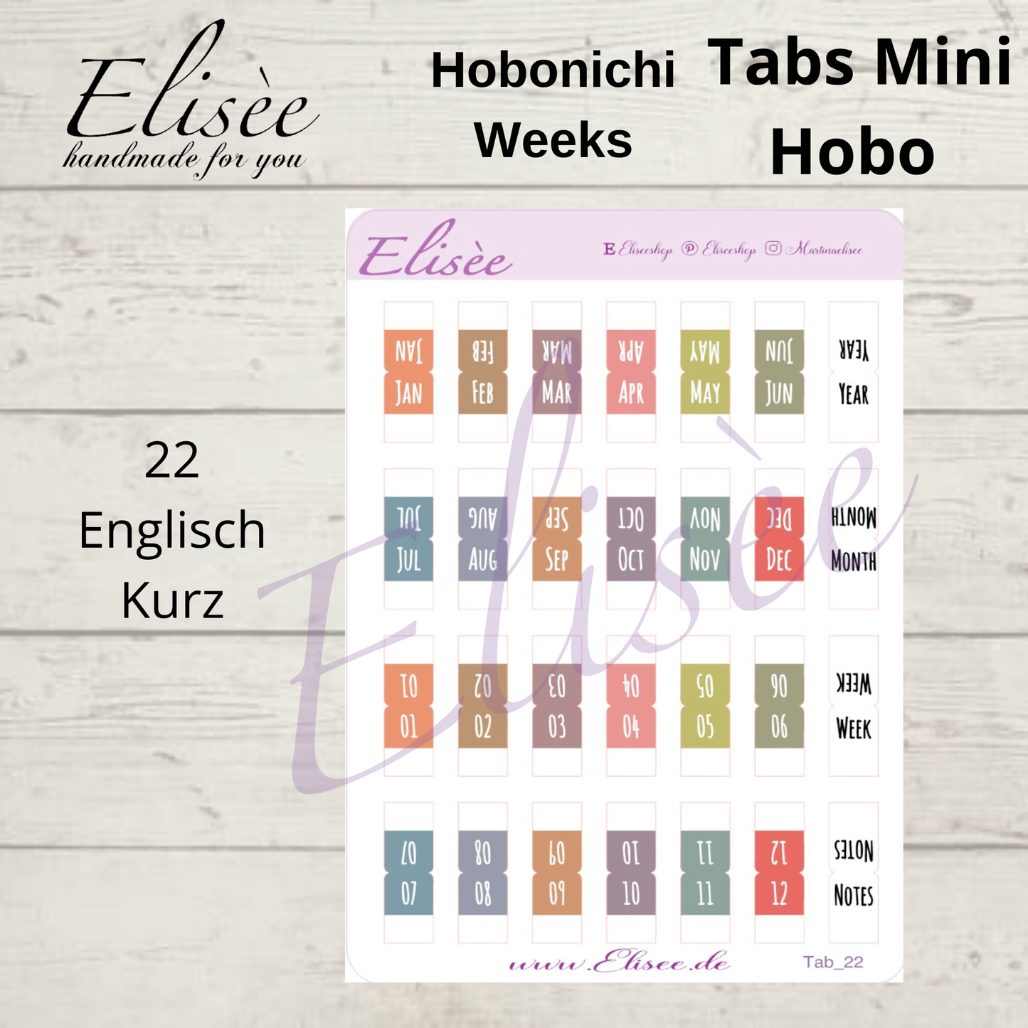 2026_Planner Tabs Mini Hobonichi Weeks / Travel Notebook - HOBO Farben