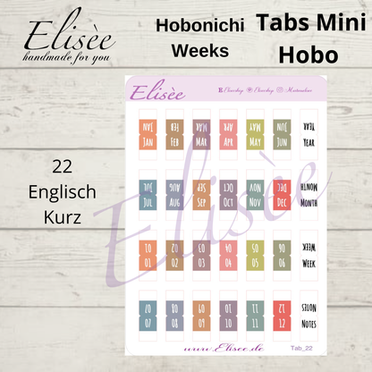 2026_Planner Tabs Mini Hobonichi Weeks / Travel Notebook - HOBO Farben