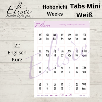 2026_Planner Tabs Mini Hobonichi Weeks / Travel Notebook - WHITE
