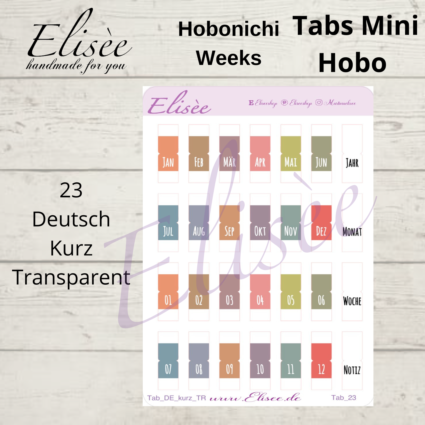 2026_Planner Tabs Mini Hobonichi Weeks / Travel Notebook - HOBO Farben