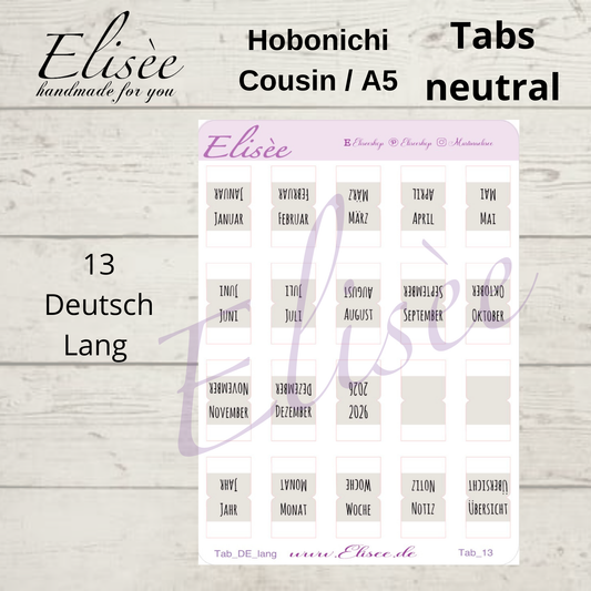 2026_Tabs Hobonichi Cousin / A5 NEUTRAL
