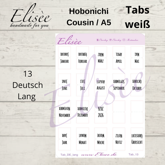 2026_Tabs Hobonichi Cousin / A5 WEISS