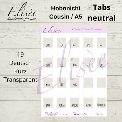 2026_Tabs Hobonichi Cousin / A5 NEUTRAL