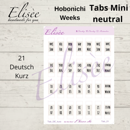 2026_Planner Tabs Mini Hobonichi Weeks / Travel Notebook - NEUTRAL