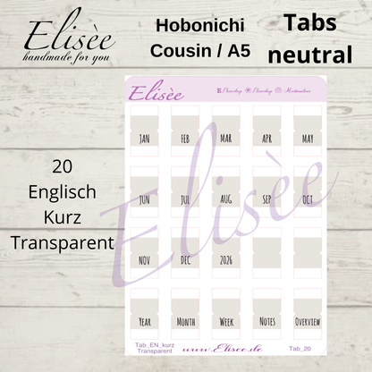 2026_Tabs Hobonichi Cousin / A5 NEUTRAL