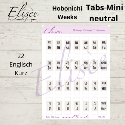 2026_Planner Tabs Mini Hobonichi Weeks / Travel Notebook - NEUTRAL