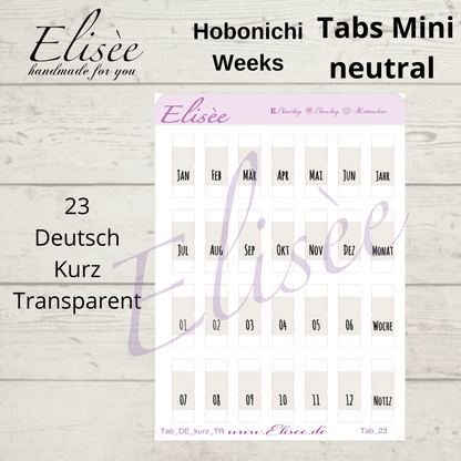 2026_Planner Tabs Mini Hobonichi Weeks / Travel Notebook - NEUTRAL