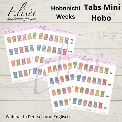 2026_Planner Tabs Mini Hobonichi Weeks / Travel Notebook - HOBO Farben