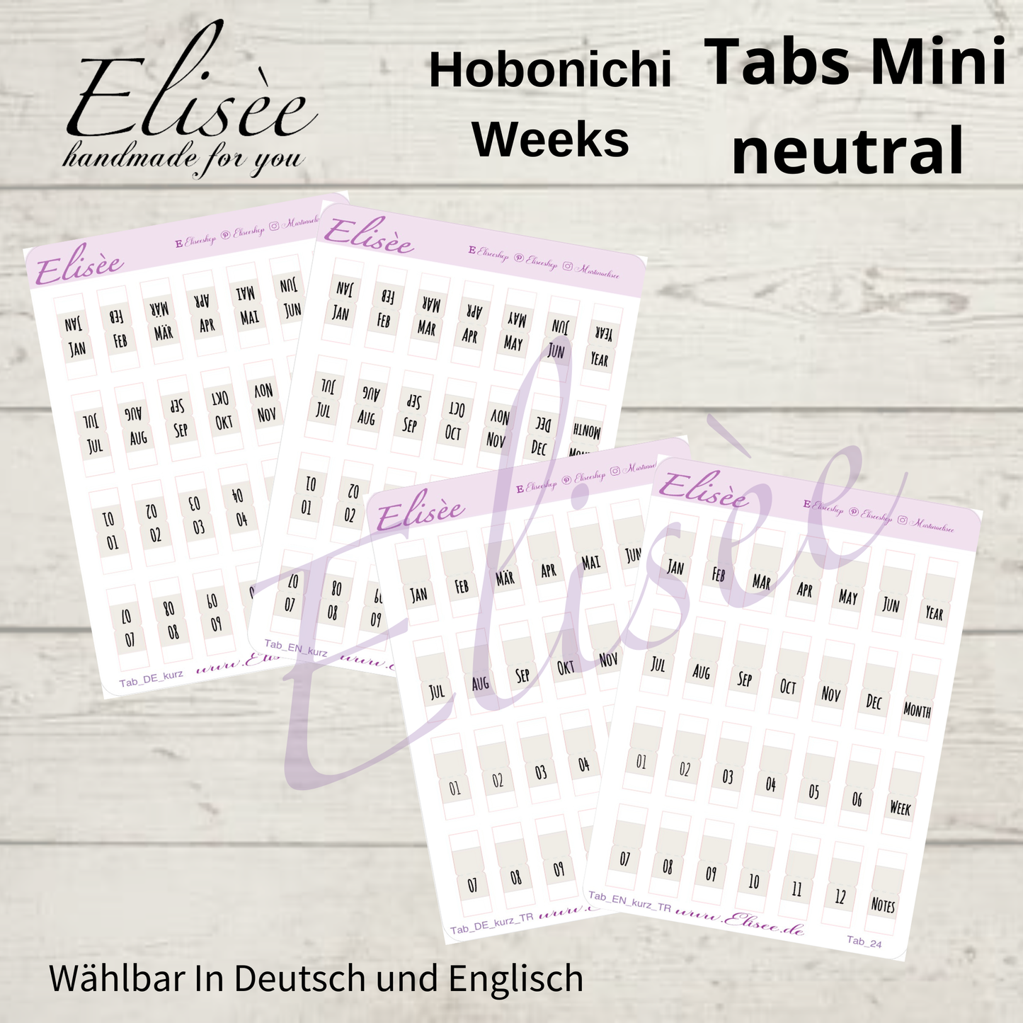 2026_Planner Tabs Mini Hobonichi Weeks / Travel Notebook - NEUTRAL
