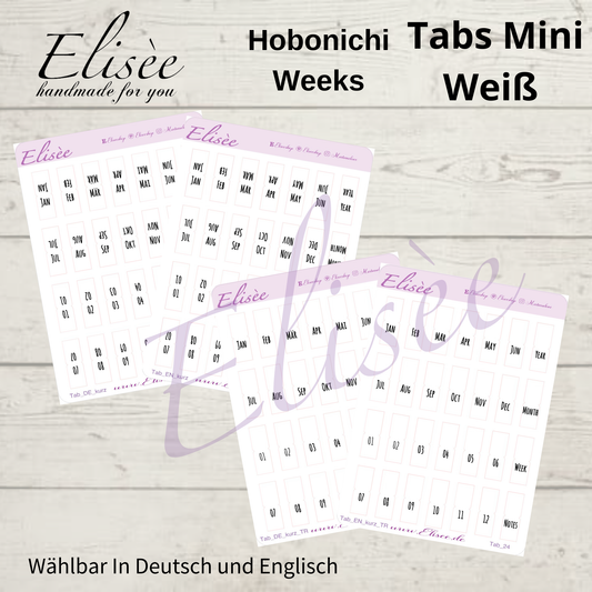 2026_Planner Tabs Mini Hobonichi Weeks / Travel Notebook - WHITE