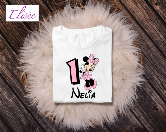 Personalized Birthday Shirt for Girls (Ages 1-9) - Mouse Motif with Age & Name | Baby Bodysuit or Children's T-Shirt