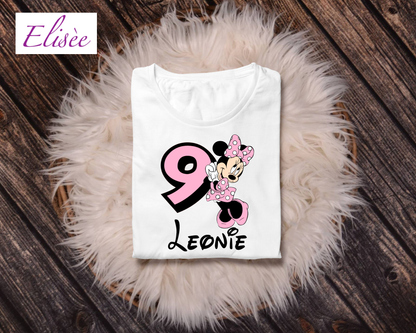1 - 9 Jahre Personalisierbares Geburtstags Shirt Mädchen – Maus Motiv mit Alter & Name | Babybody oder Kinder T-Shirt