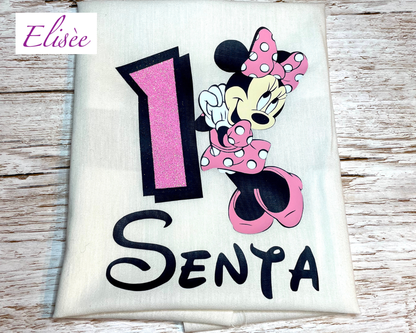 1 - 9 Jahre Personalisierbares Geburtstags Shirt Mädchen – Maus Motiv mit Alter & Name | Babybody oder Kinder T-Shirt