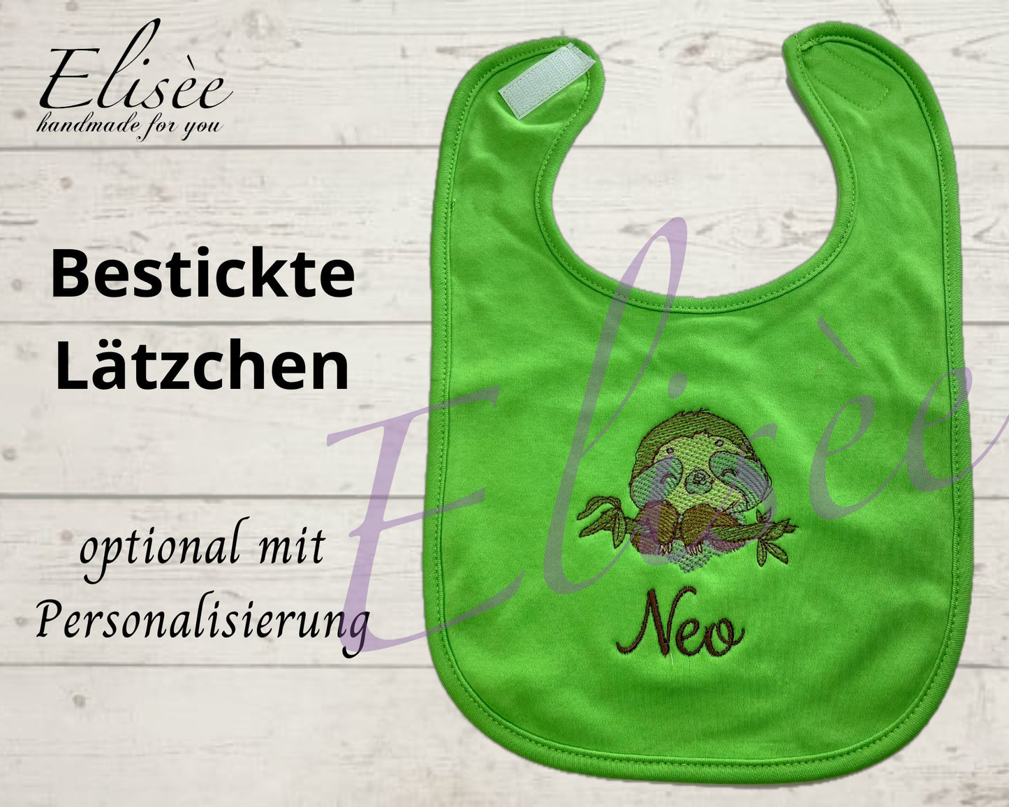 T_01_Babylätzchen "FAULTIER" bestickt mit Namen / Motiv etc. | Personalisierung