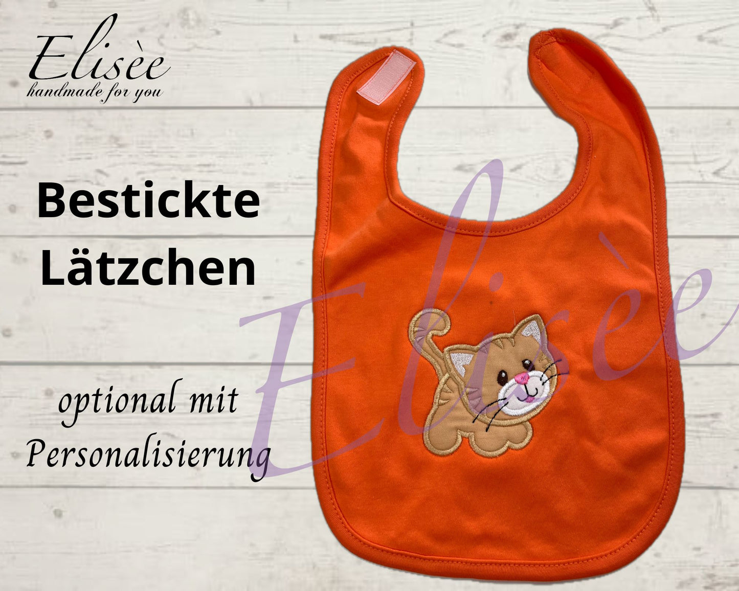 T_01_Babylätzchen "Katze" bestickt mit Namen / Motiv etc. | Personalisierung