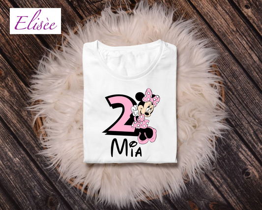 Personalized Birthday Shirt for Girls (Ages 1-9) - Mouse Motif with Age & Name | Baby Bodysuit or Children's T-Shirt