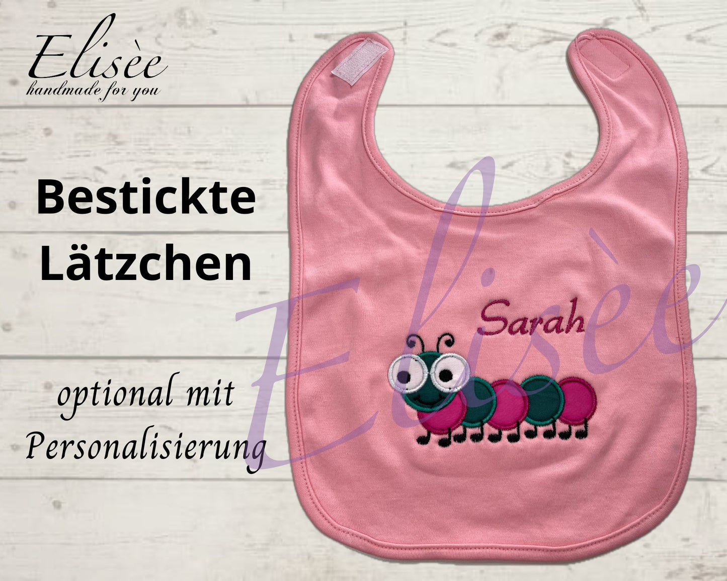 T_01_Babylätzchen "Raupe" bestickt mit Namen / Motiv etc. | Personalisierung