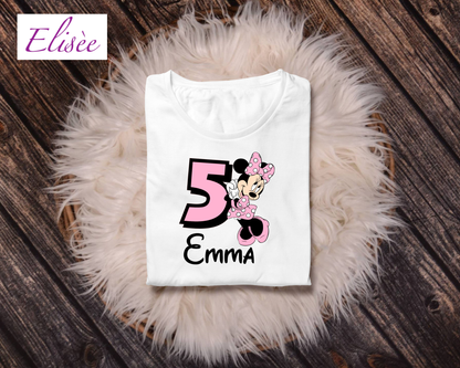 1 - 9 Jahre Personalisierbares Geburtstags Shirt Mädchen – Maus Motiv mit Alter & Name | Babybody oder Kinder T-Shirt